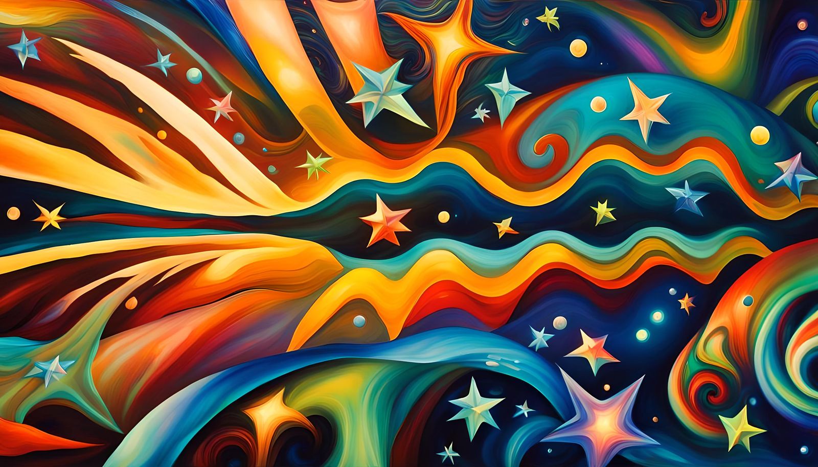 Iridescent Stars in Electro-Magnetic Plasma, Impasto Style