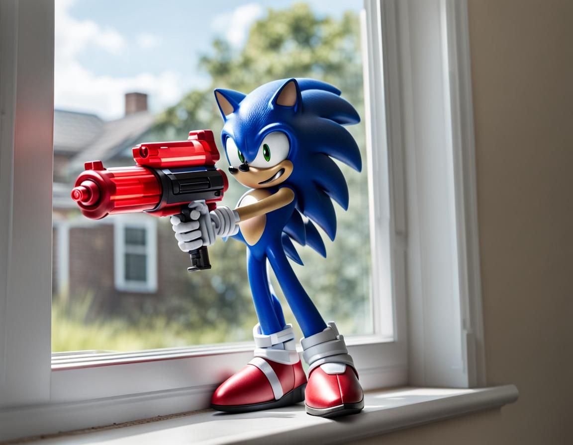 Toy Sonic Gun Aimed at Window