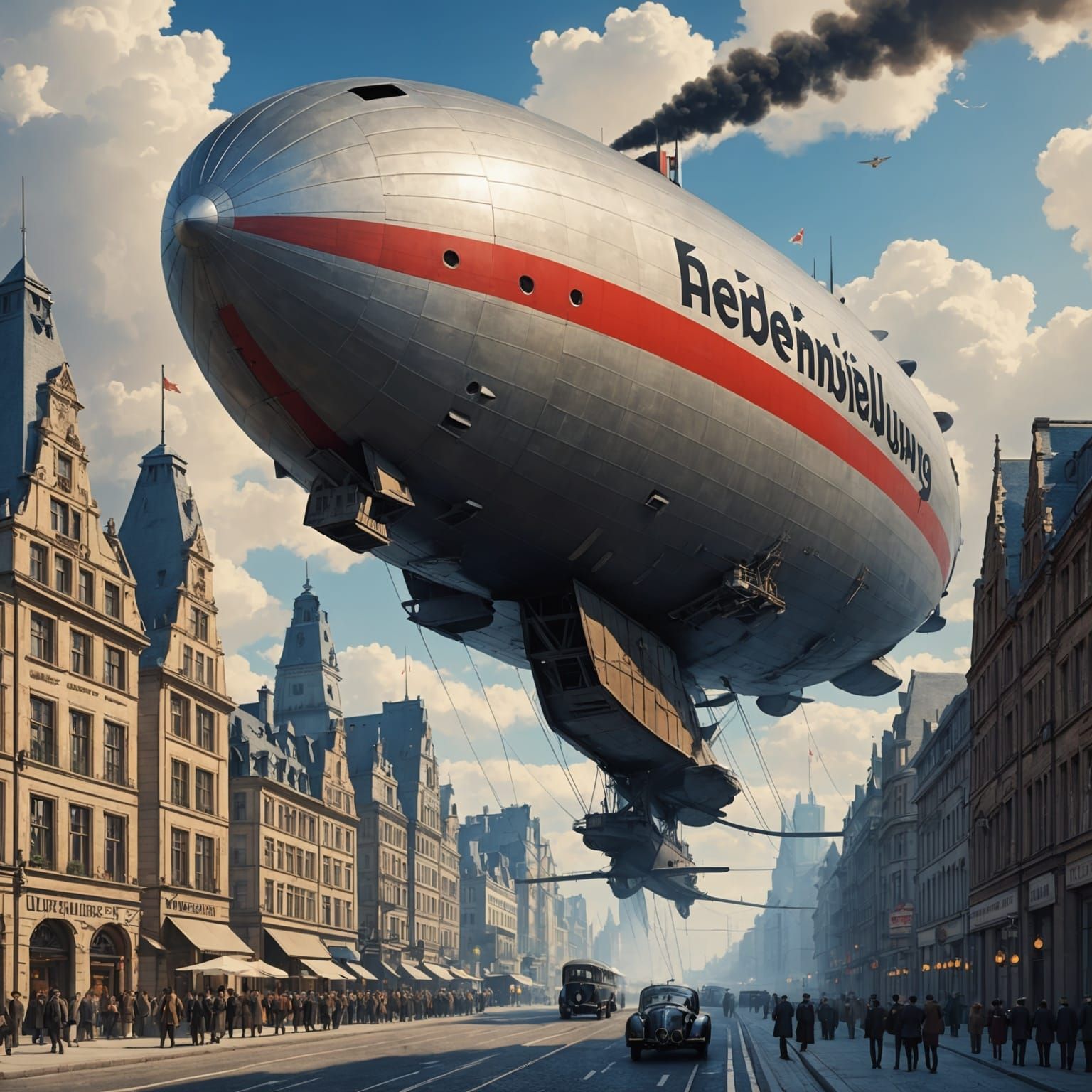 Hindenburg Zeppelin Vintage Travel Poster in Anime Art