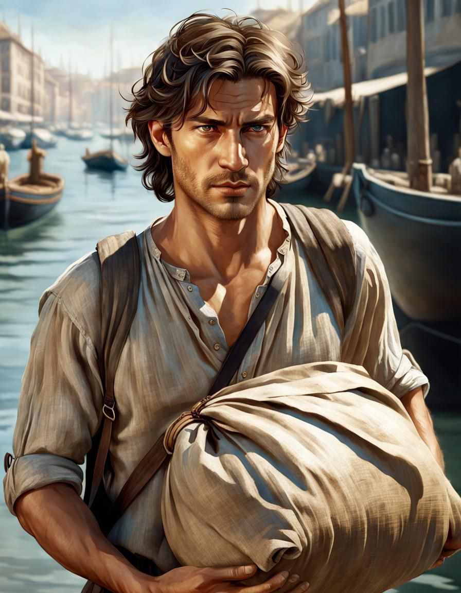 Medieval Harbor Worker Portrait in Fantasy Art Style