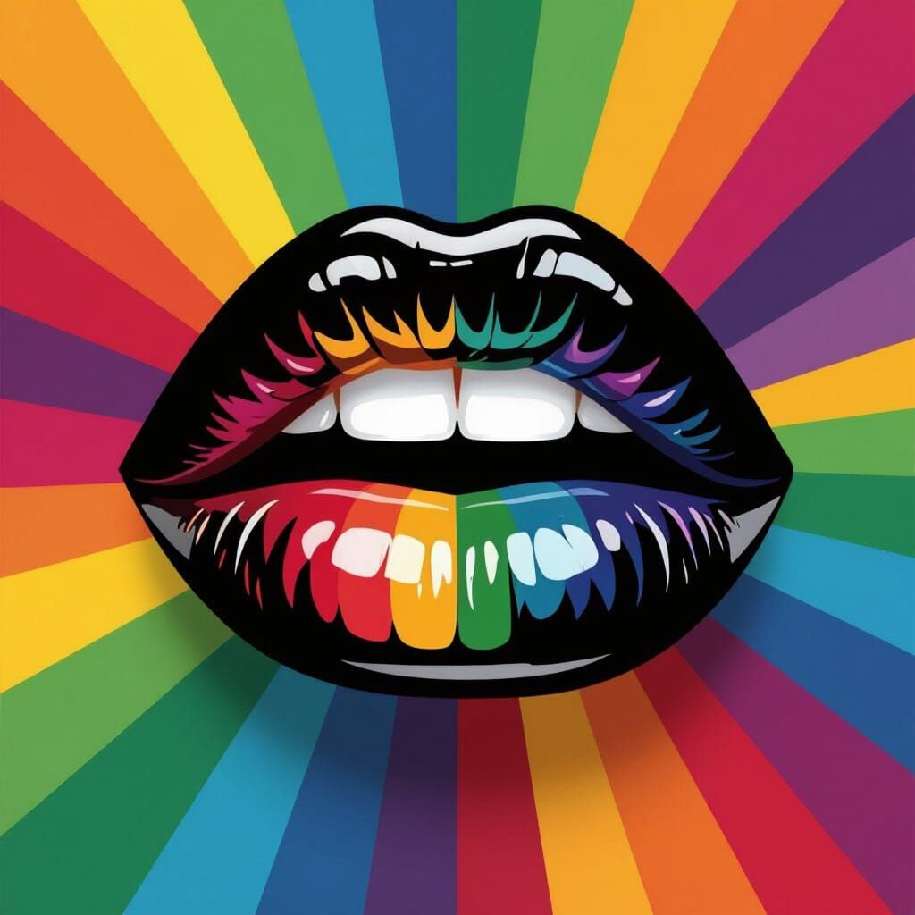 Glossy Rainbow Lips on Black Background