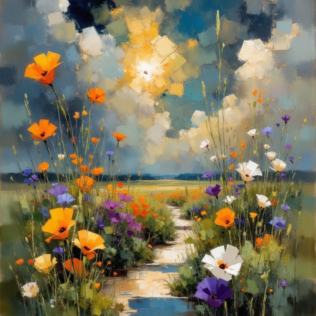 Surreal Landscape with Golden Plains and Specular Light