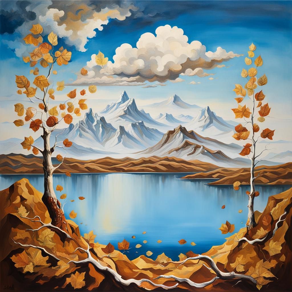 Surreal Autumn Lake Reflects Winter Sky, Dali Style