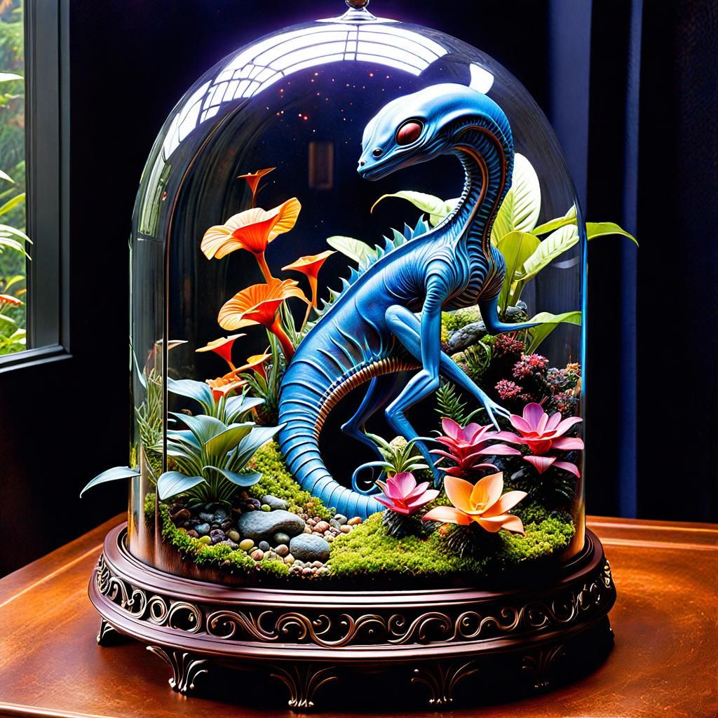 Exotic Alien Terrarium with Plant-Alien Hybrid