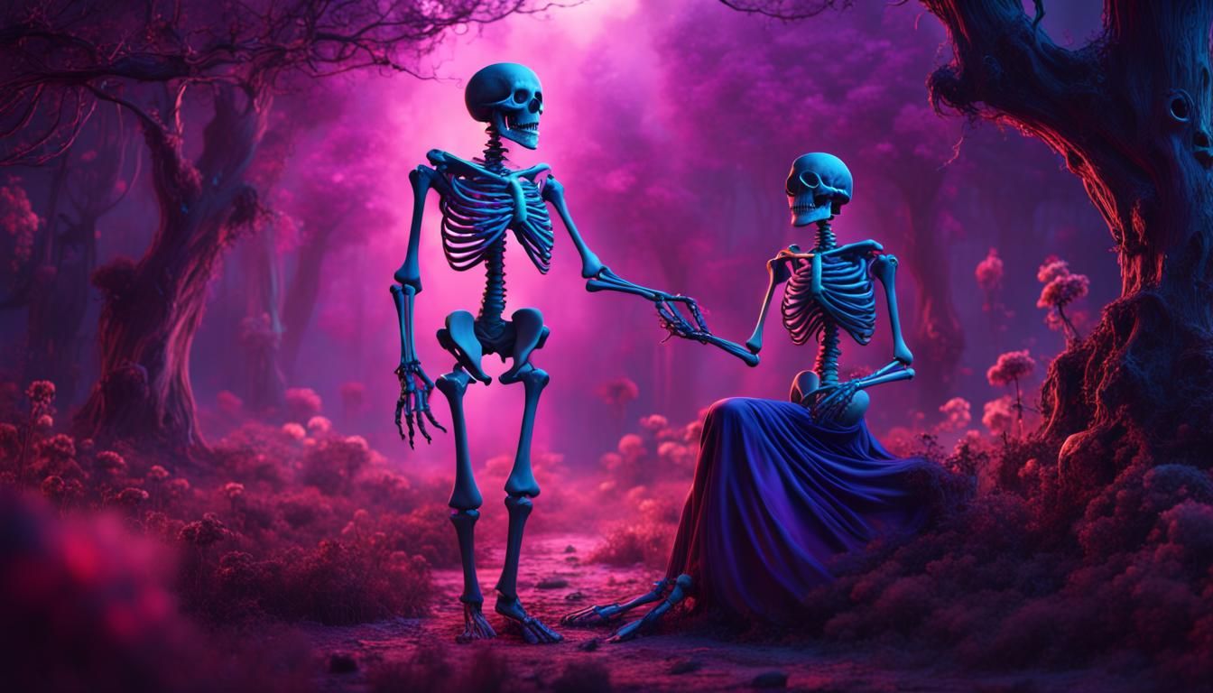 Skeletons Waltz in Purple Light: Fantasy Concept Art