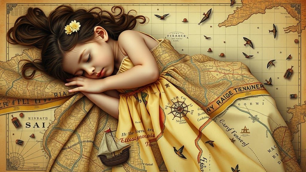 Dreaming Cartographer's Map Unfolds from Gentle Sleeper