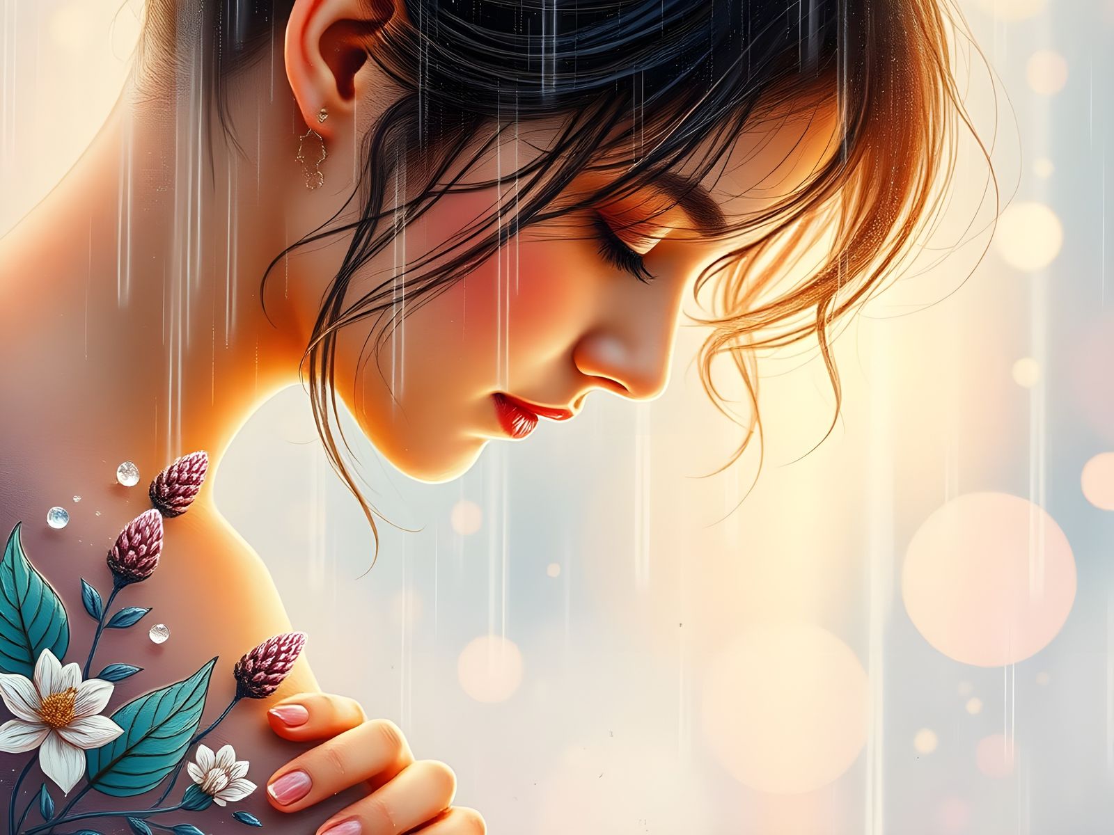 Luxurious Botanical Garden in Whimsical Rainy Scene