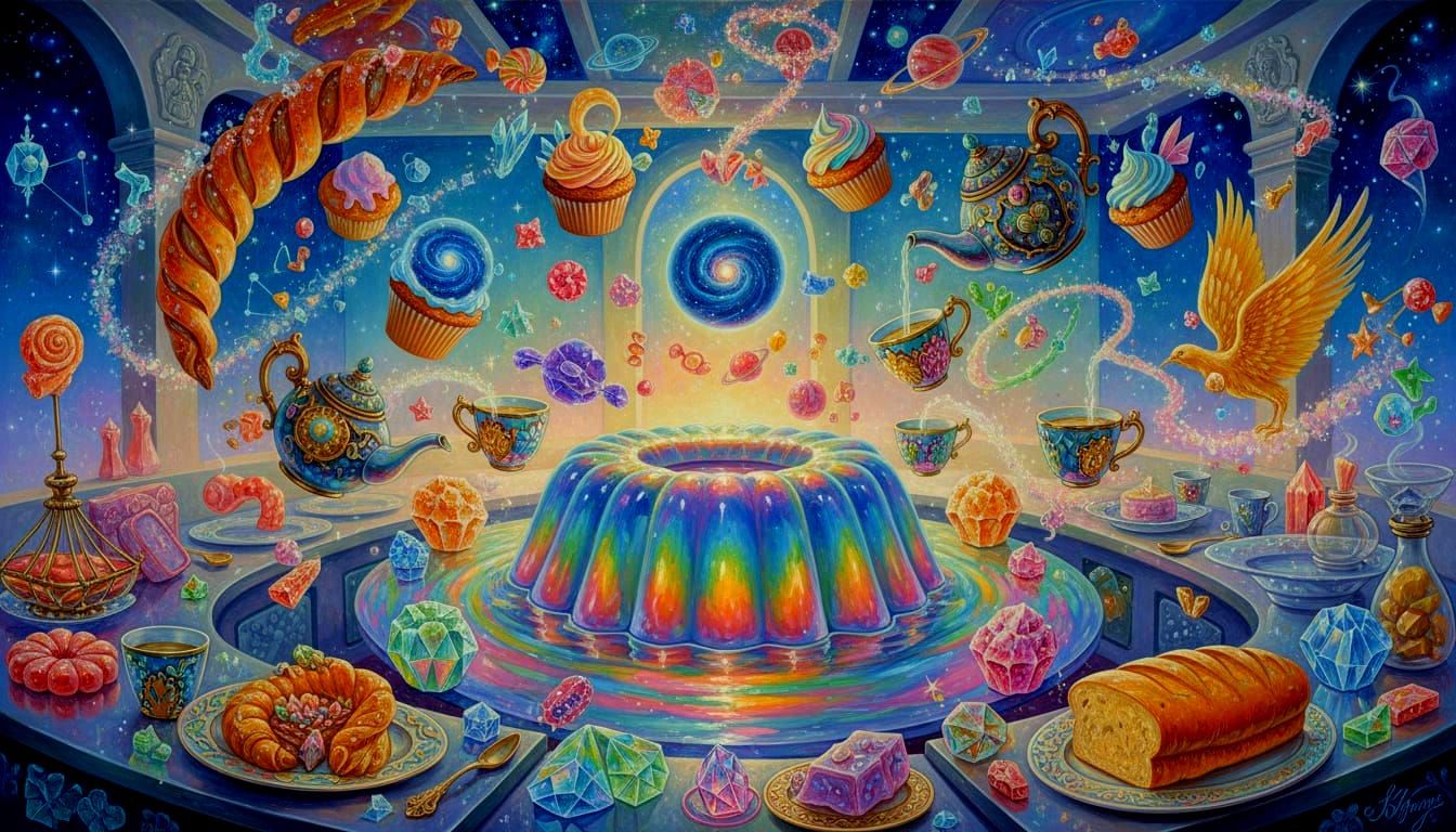 Enchanted Cosmic Kitchen Feast with Floating Delights