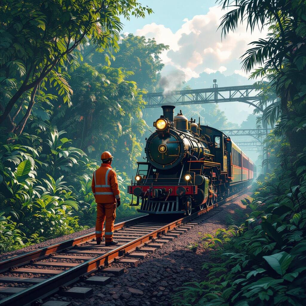 Futuristic Rail Inspector in Steampunk Fantasy Style