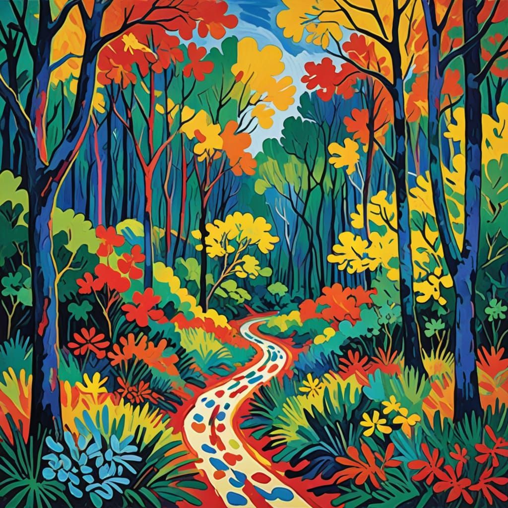 Expressive Forest Landscape in Fauvist Style
