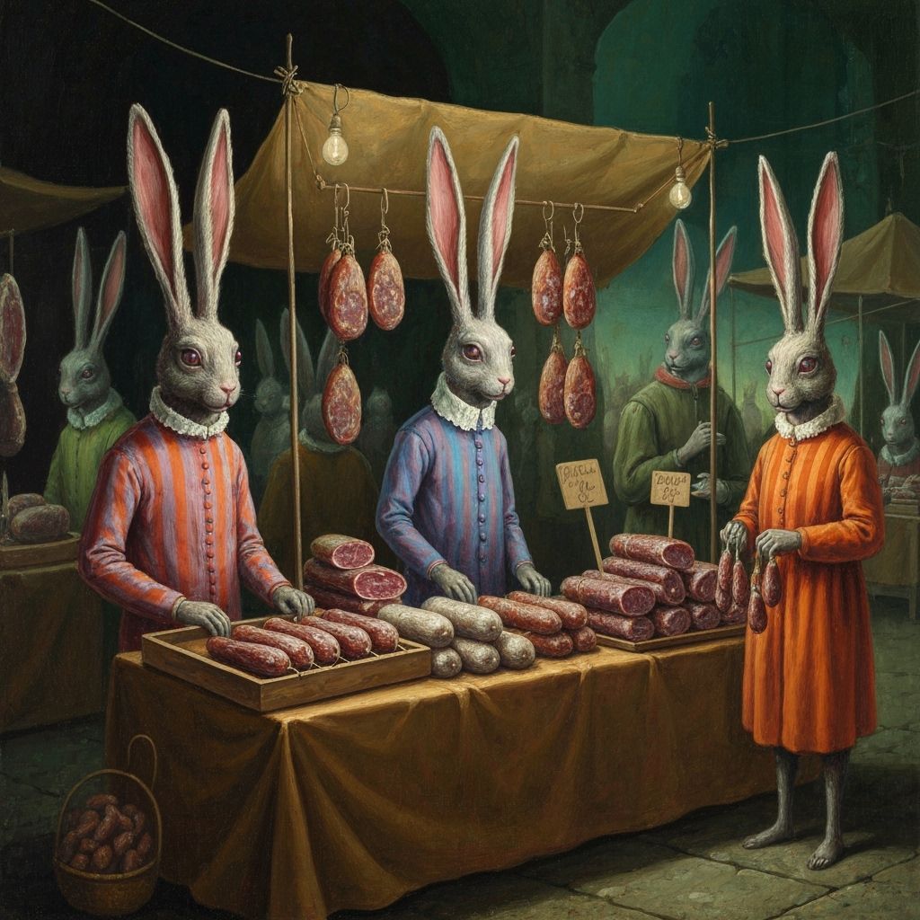Surreal Alien Rabbit Market Inspired by Magritte and El Grec...