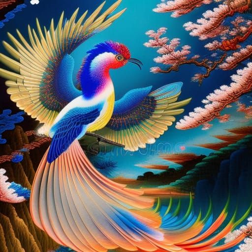 Vivid Bird in Intricate Ukiyo-e Style
