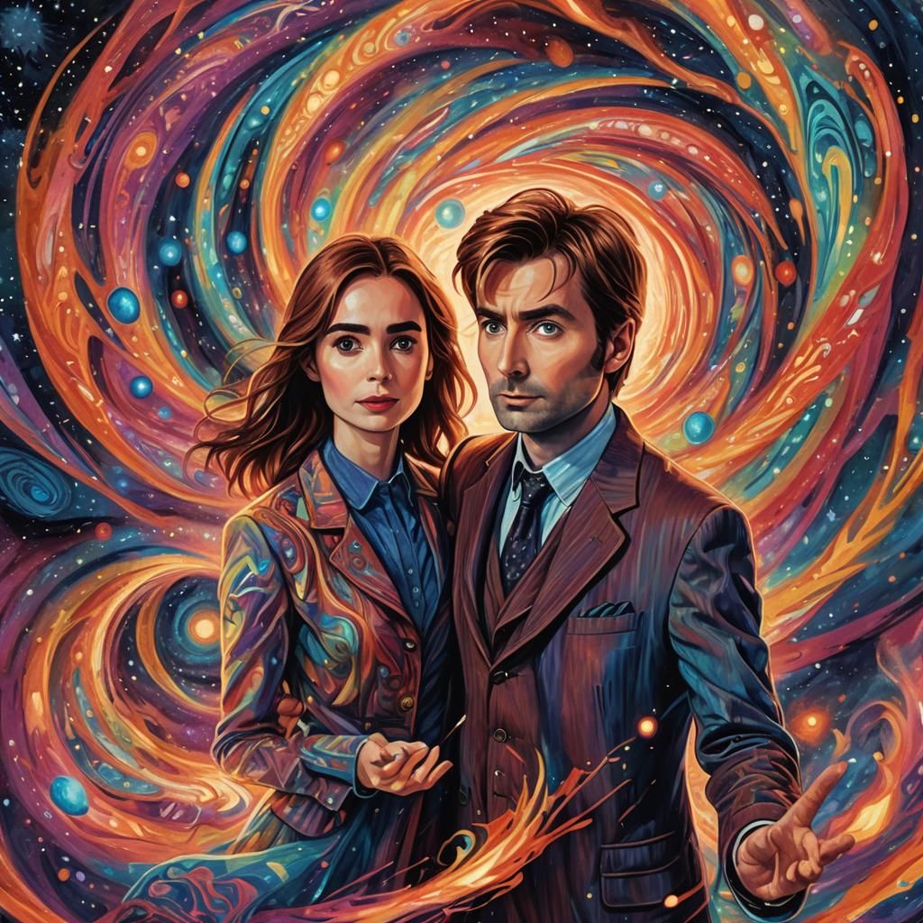 Cosmic Illustration of Two Figures in Astral Vortex