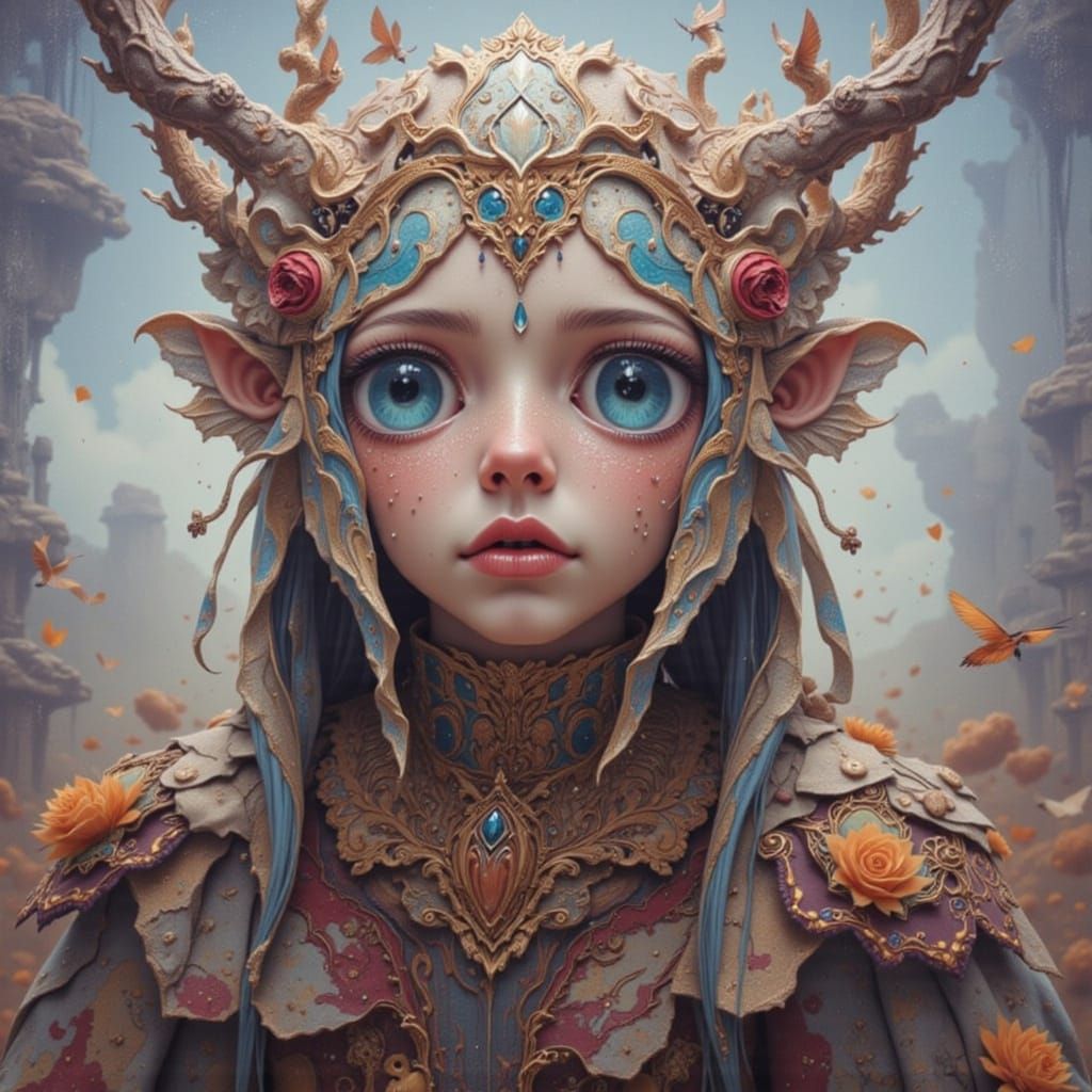 Epic Fantasy Origami Stags in Gothic Nouveau Style