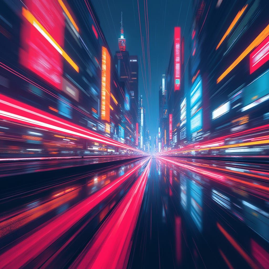 Neon Futuristic Cityscape in Dynamic Motion