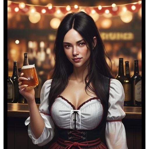 Bavarian Woman in Dirndl Dress, Oktoberfest Ambiance