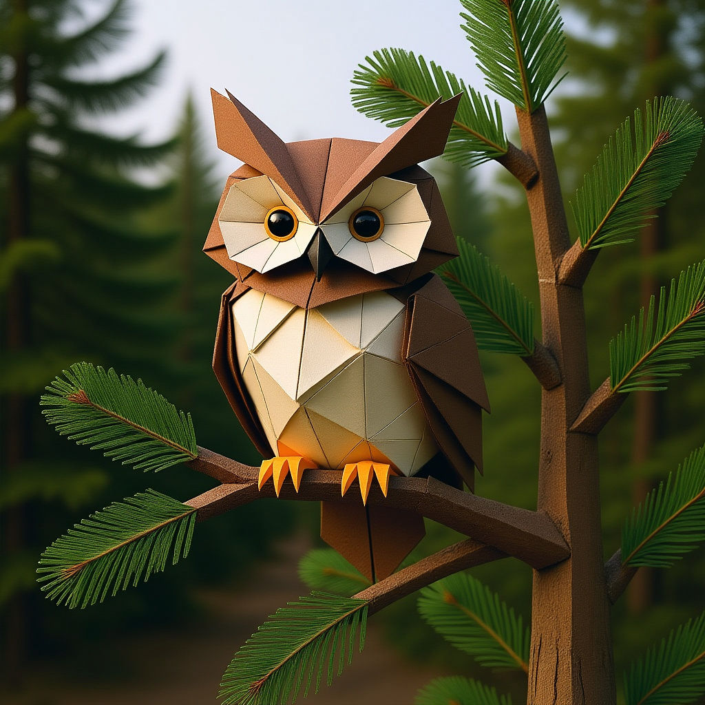 Origami Owl in Pine Tree Papercraft
