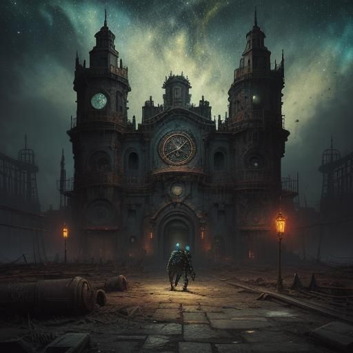 Cyberpunk Nomad in Steampunk Desert Port, Gritty Art