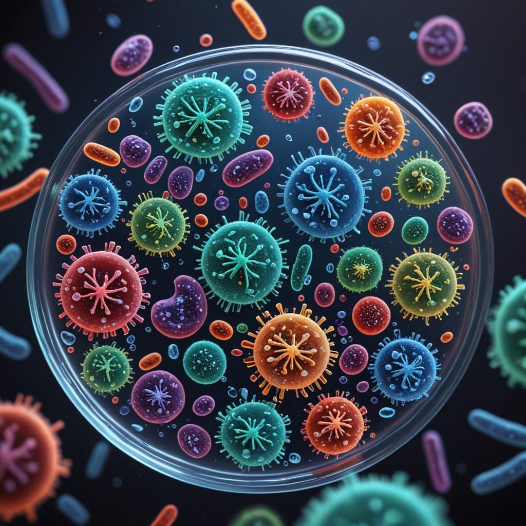 Whimsical Microbes in a Petri Dish Laboratory