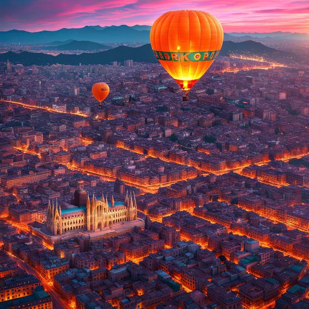 Hot Air Balloon Over Barcelona, Dynamic Lighting