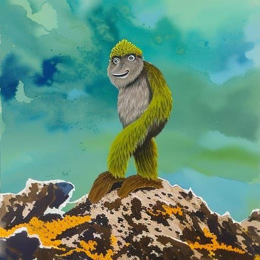 Bigfoot in Gouache and Watercolor Style