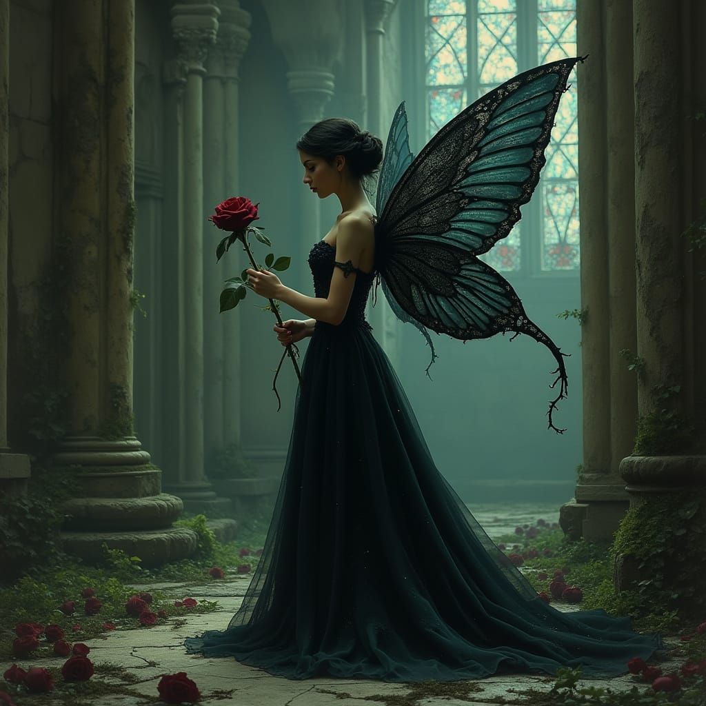 Gothic Fairy in Midnight Lace and Silver Filigree, with Rave...