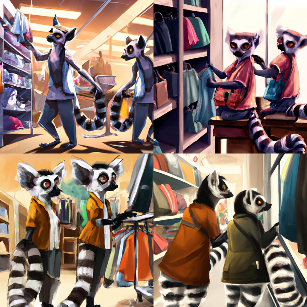 Twin Lemurs Shopping for Clothes, Digital Art