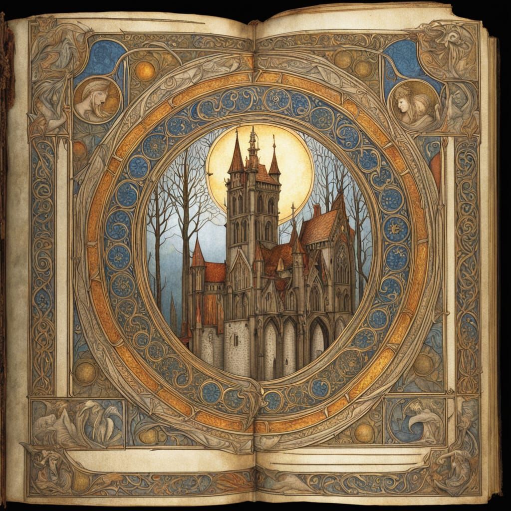 Medieval Illumination of a Gothic Werewolf Hybrid in Warm Go...