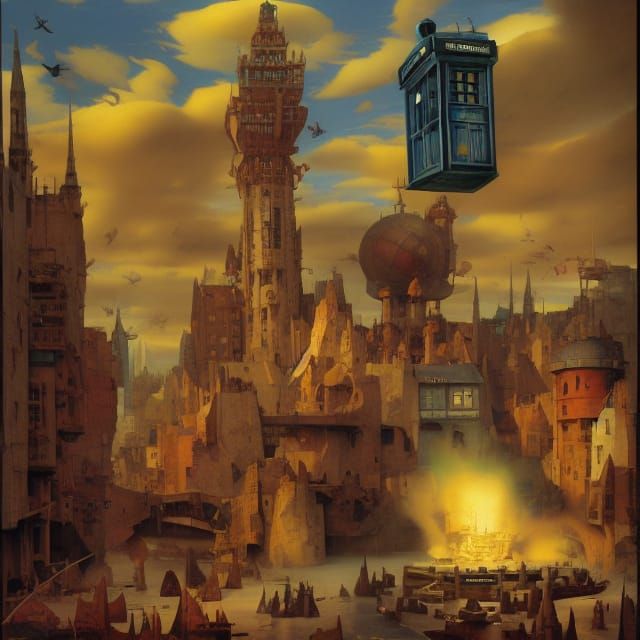 Dice TARDIS in Psychedelic Art Nouveau Style