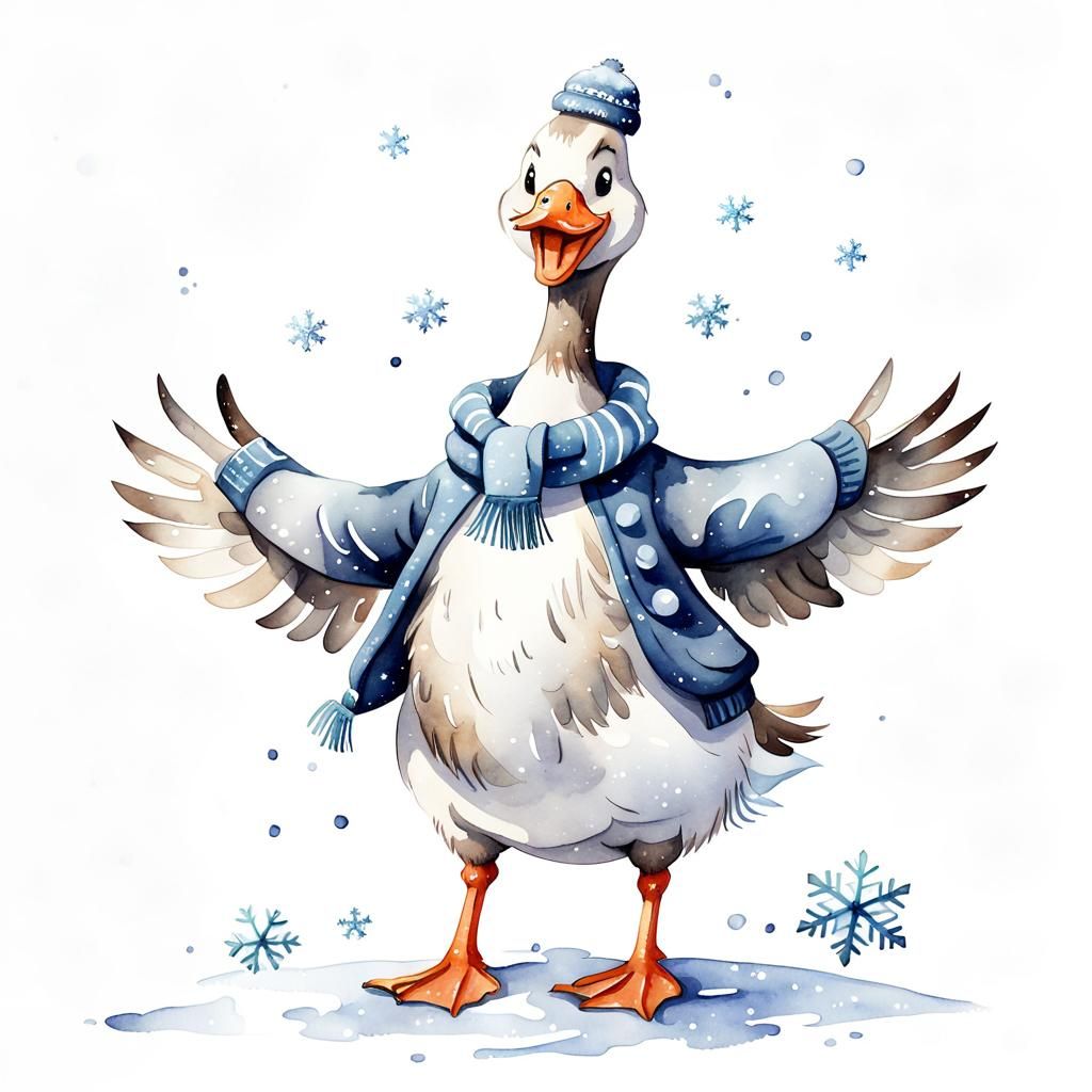Surreal Winter Goose Delights in Whimsical Christmas Outfit