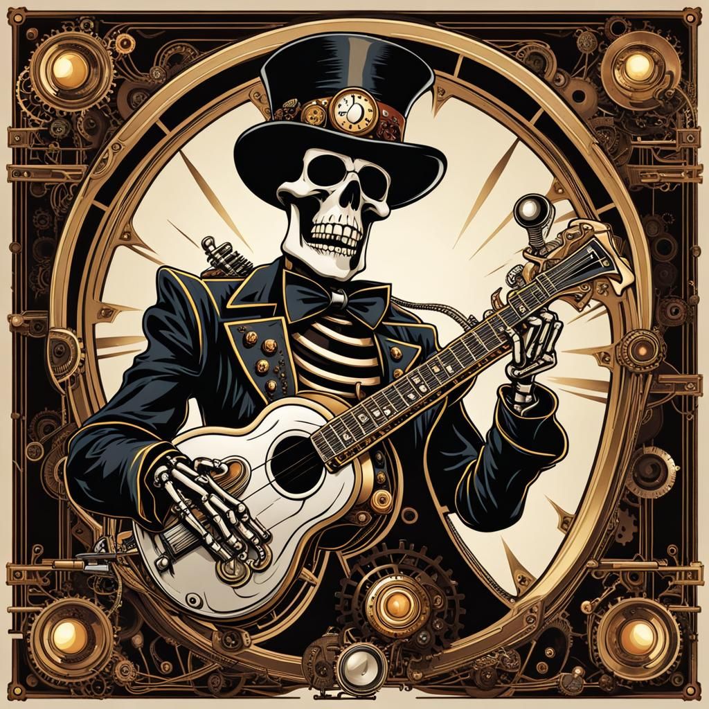 Steampunk Skeleton Rock and Roll Singer