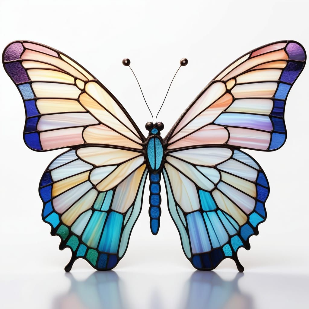 Stained Glass Butterfly Masterpiece in Pastel Hues