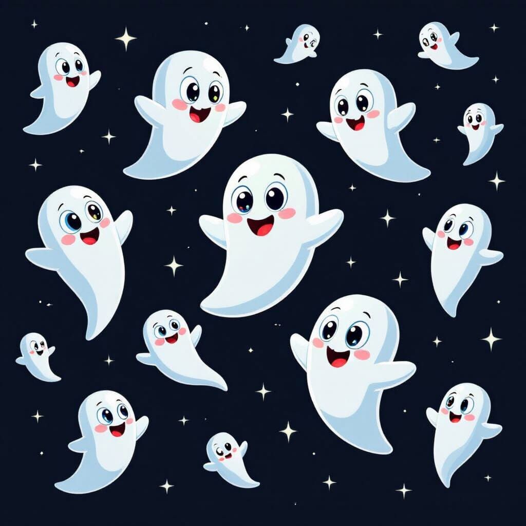 Cheerful Cartoon Ghosts in Classic 2D Animation Style