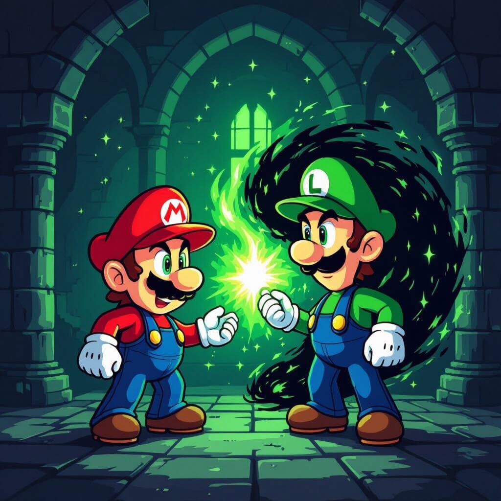 Mario and Luigi in 16-bit Pixel Art Style