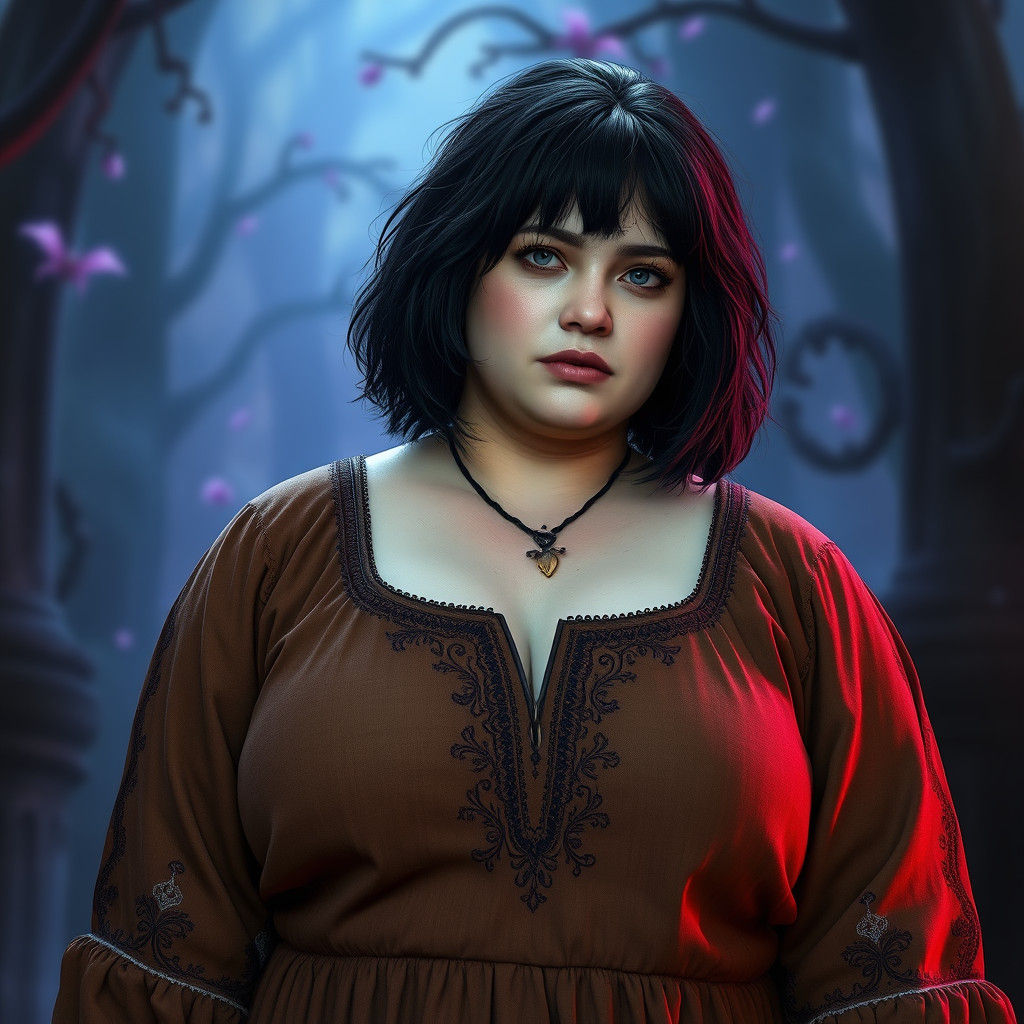 Plus Size Woman in Earthy Brown Peasant Dress amidst Mystica...