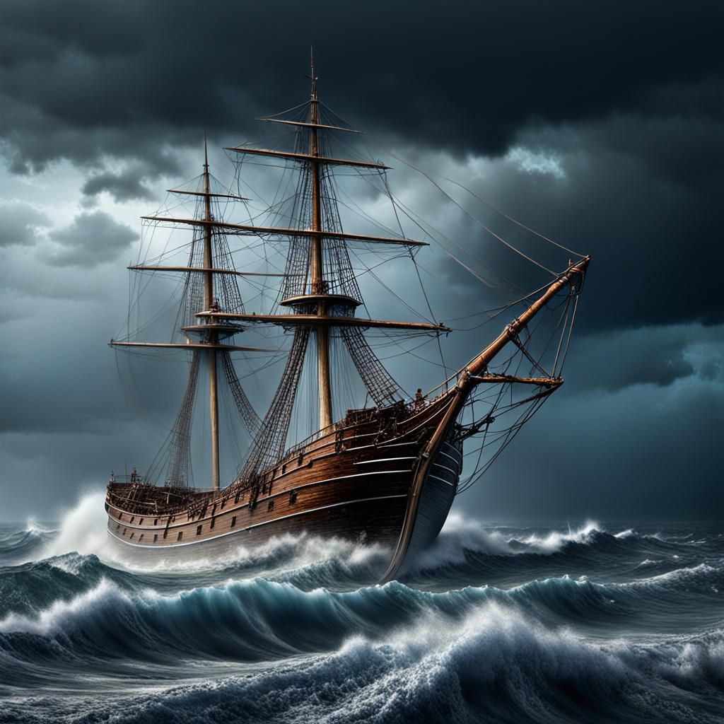 Cinematic Stormy Seascape with Tornado and Ship