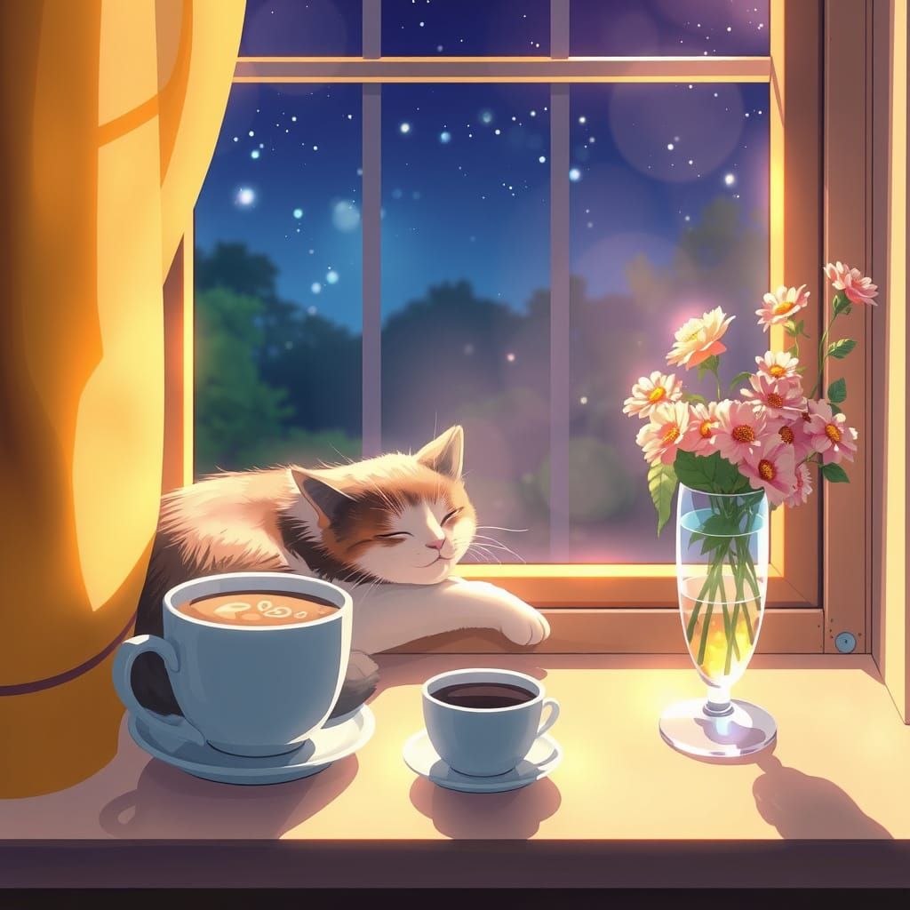 Whimsical Cat in Warm Evening Light