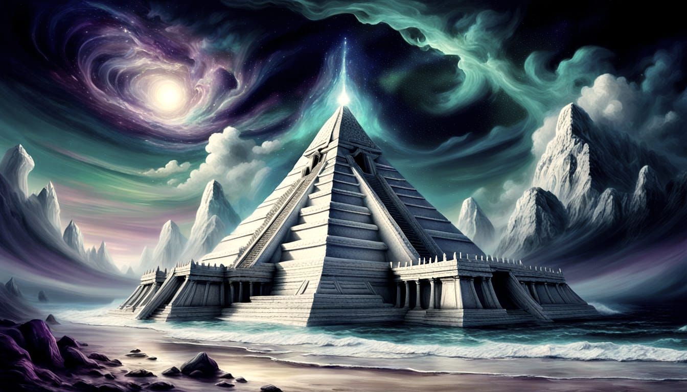 Ethereal Atlantis: Temple Under a Starry Ocean