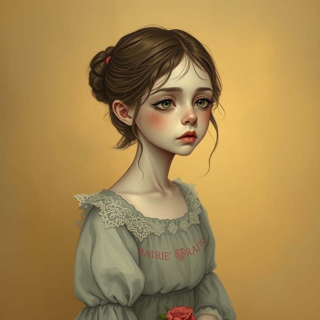 Vulnerable Young Woman in a Golden Landscape