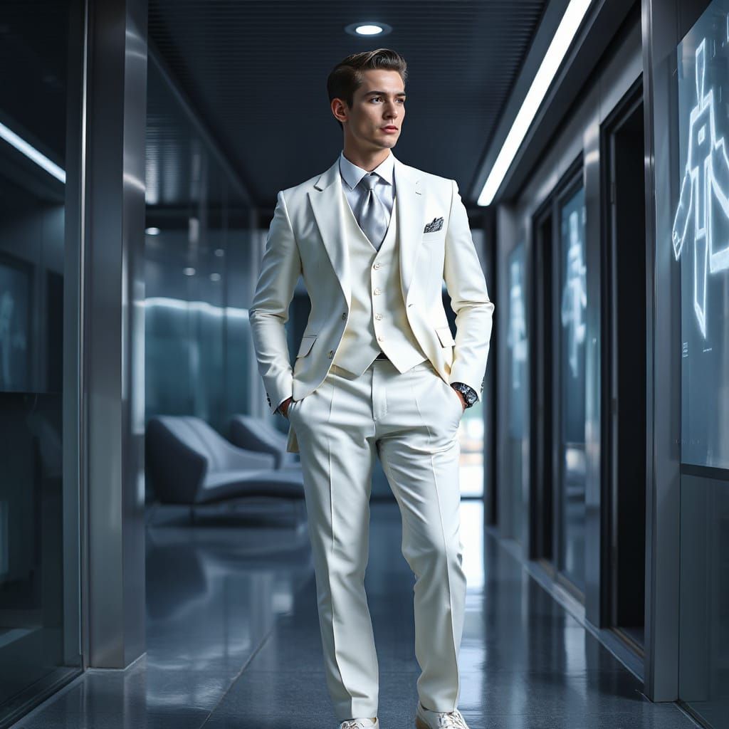 Futuristic 1920s Style Suit on Male Model