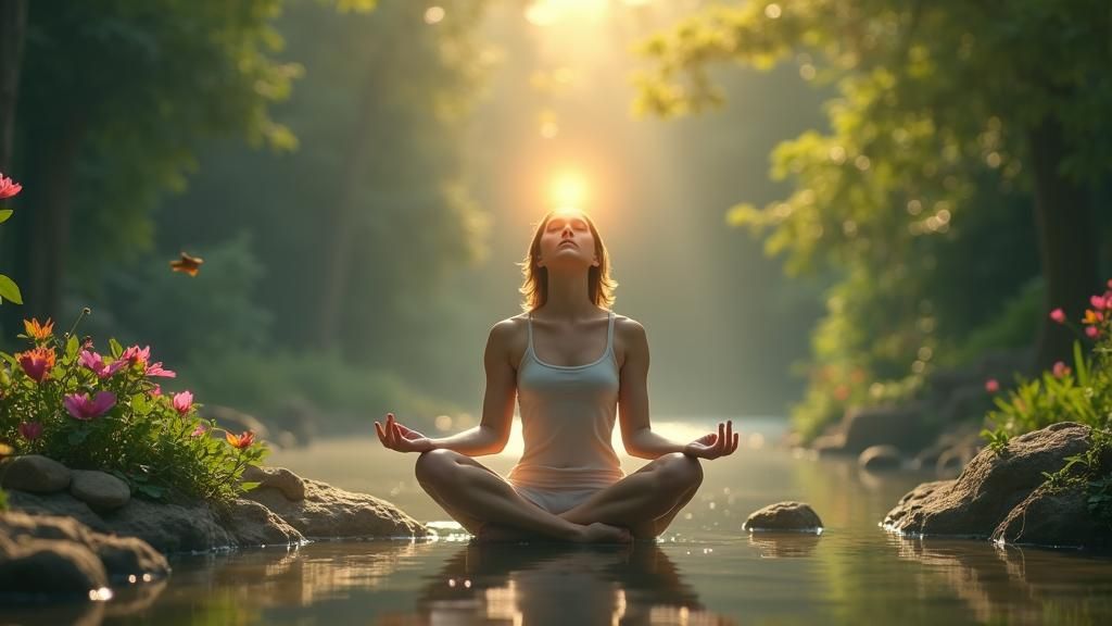 Meditating Figure with Ethereal Glow, Hyperrealistic Style