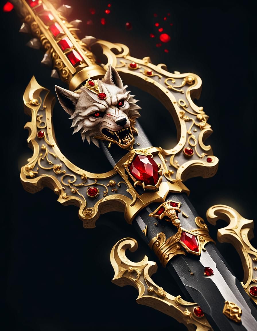 Jeweled Gladius with Wolf Hilt: Dark Fantasy Art