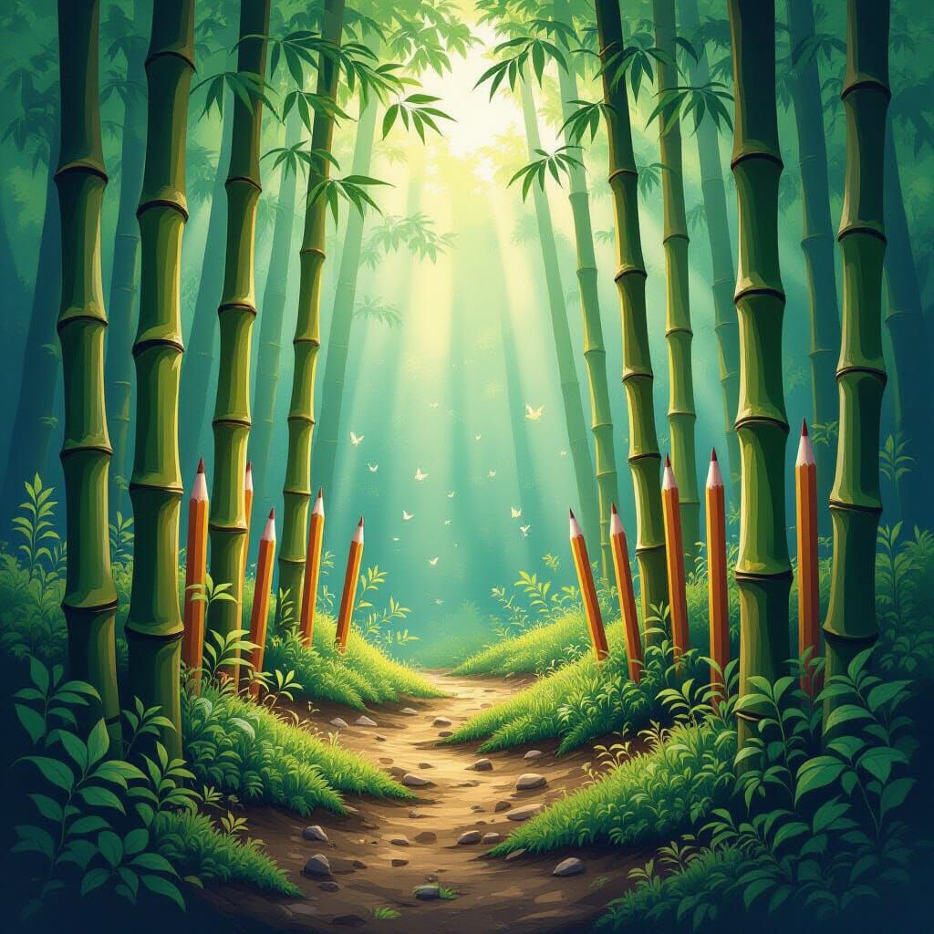 Magical Forest of Story Pencils in Whimsical Style