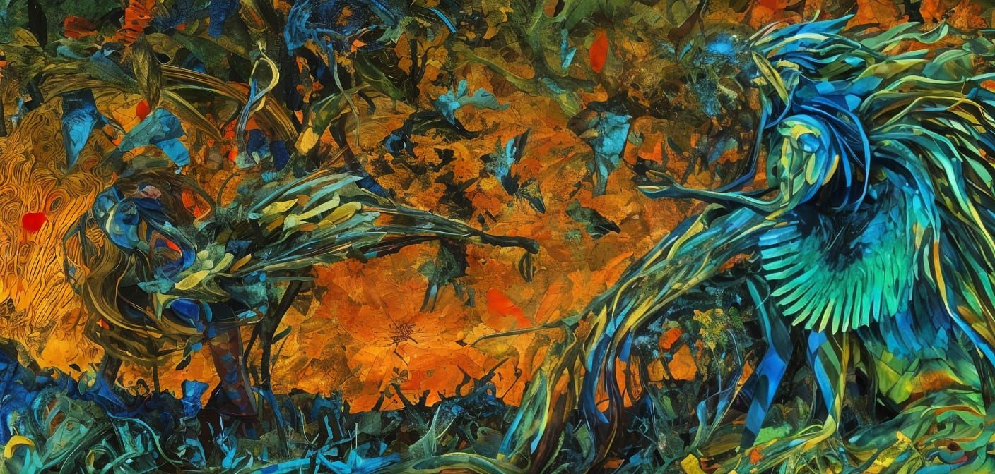 Surreal Bio Art: Woman, Sunset, and Mythological Creatures