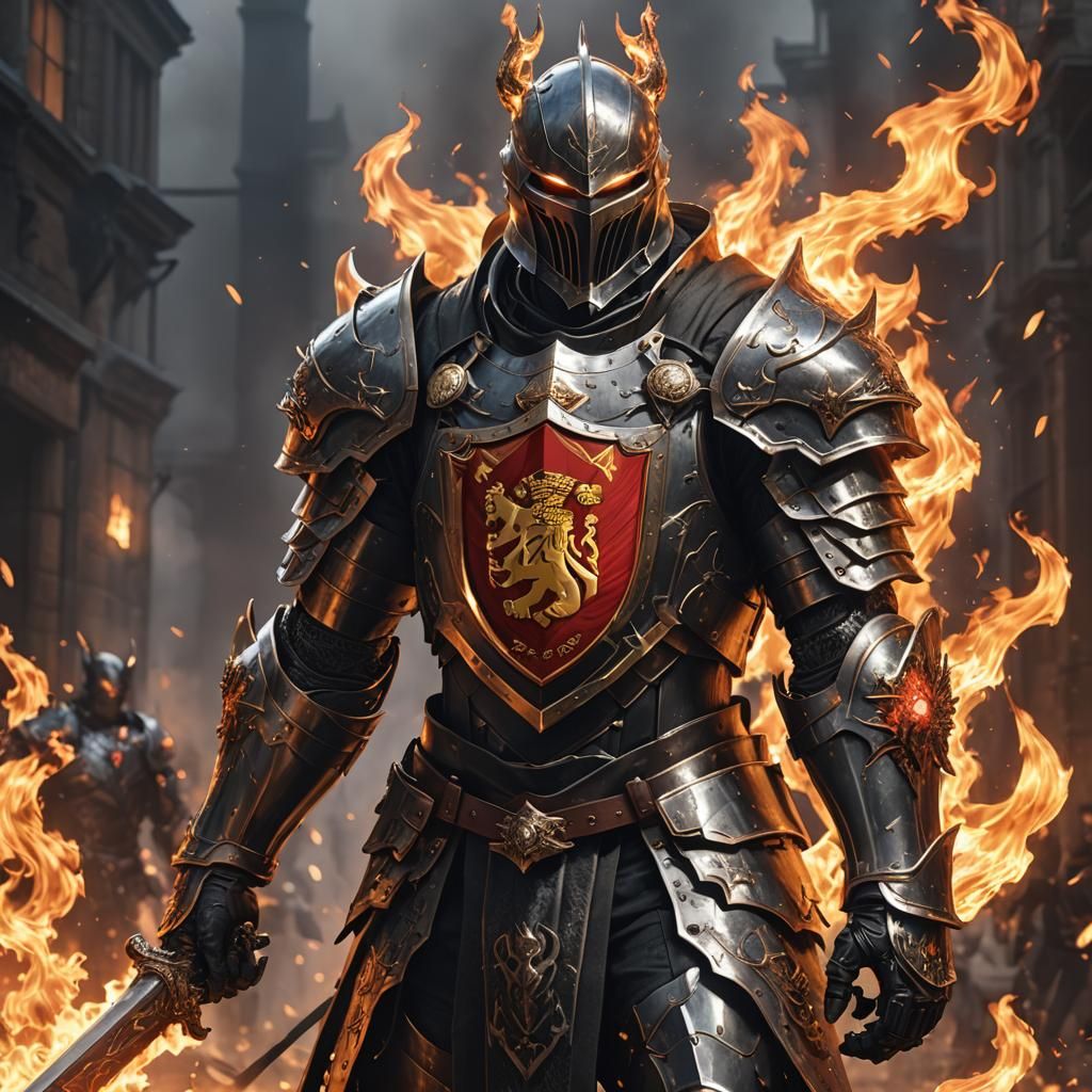 Evil Knight with Flaming Shield: 3D Anime Art