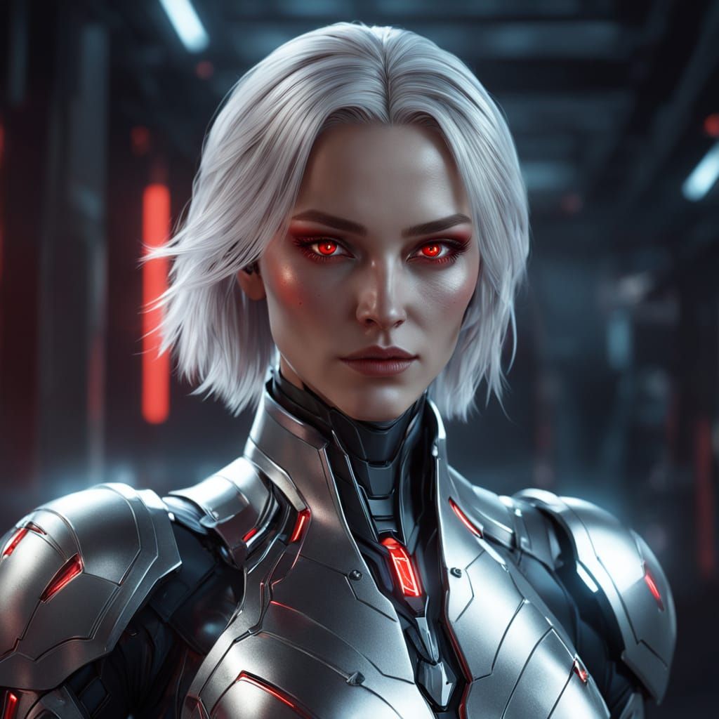 Sleek Android Goddess in High-Tech Haven
