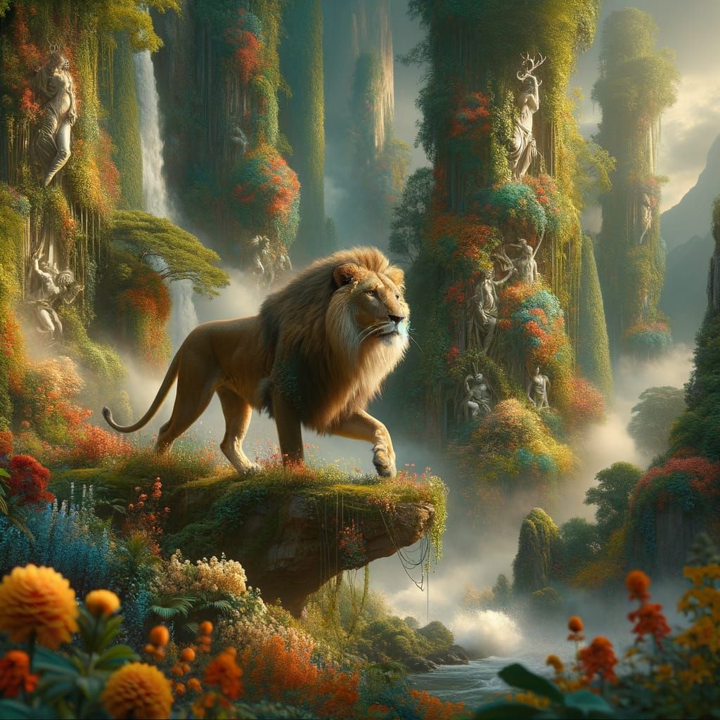Large Cat in Tall Grass: Epic Cinematic Digital Art