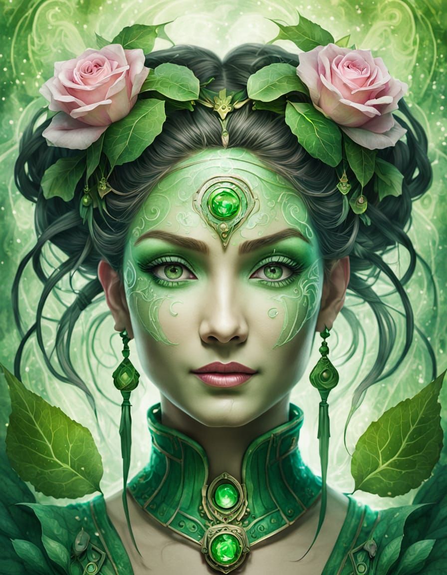 Steampunk Art Nouveau Deity in Watercolor Style