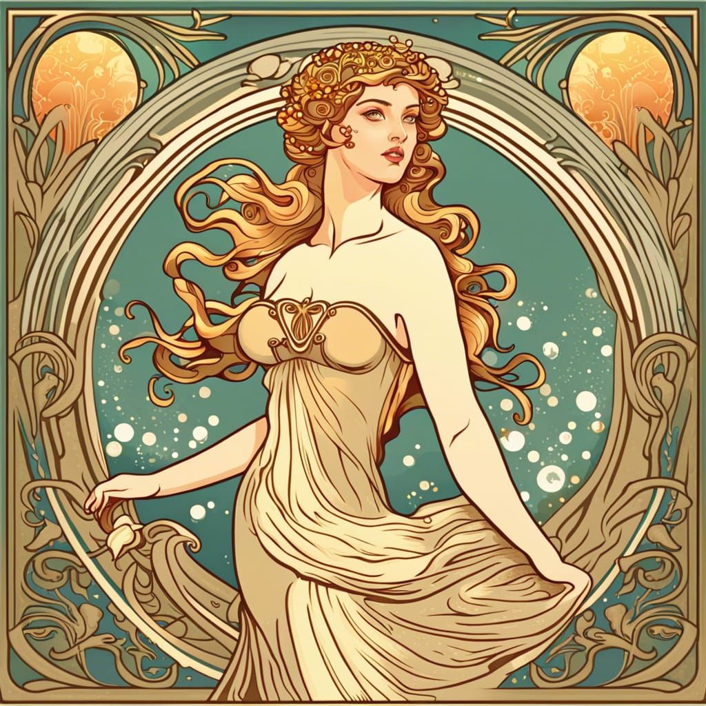 Aphrodite in Art Nouveau Illustration Style