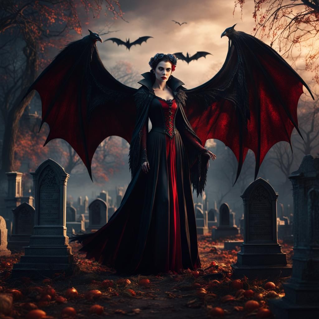 Gothic Vampire Lady with Bat Wings